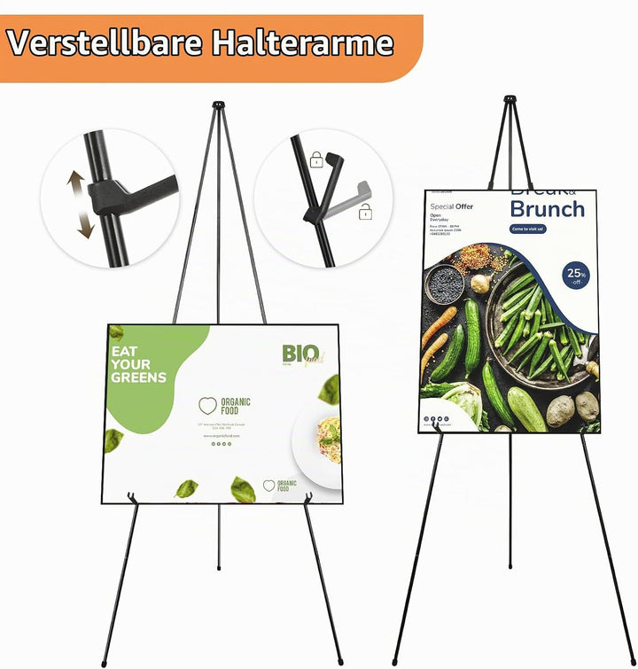 SHUESS 2 Stück Staffelei Schwarz, 160 cm Gross Staffelei hochzeit, Staffeleis Ständer Verstellbares