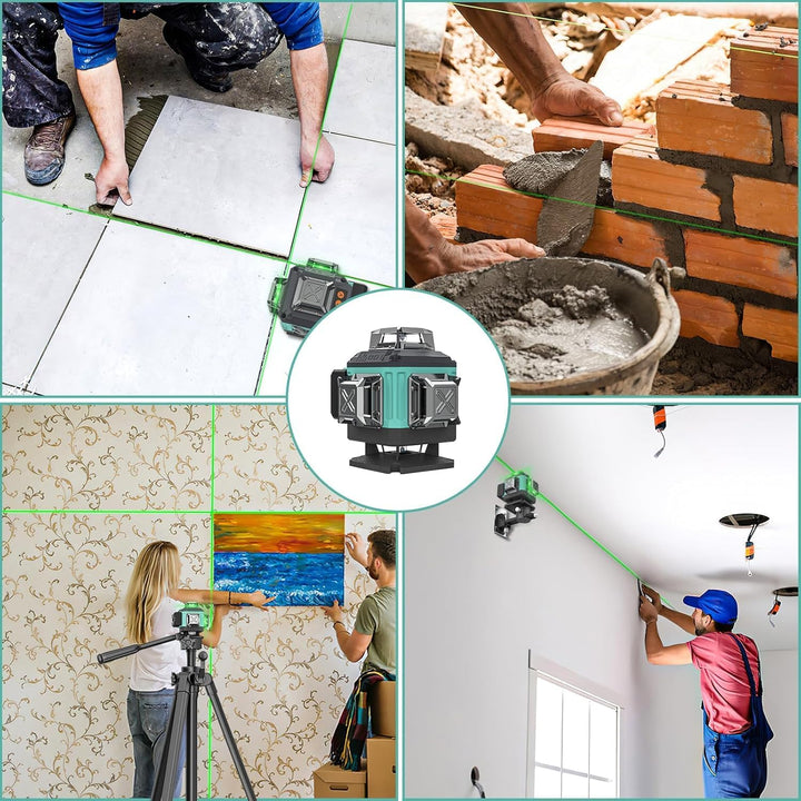 Kreuzlinienlaser Grün 4x360°, Laser Wasserwaage 16 Linien, Baulaser Kreuzlaser Linienlaser Selbstniv