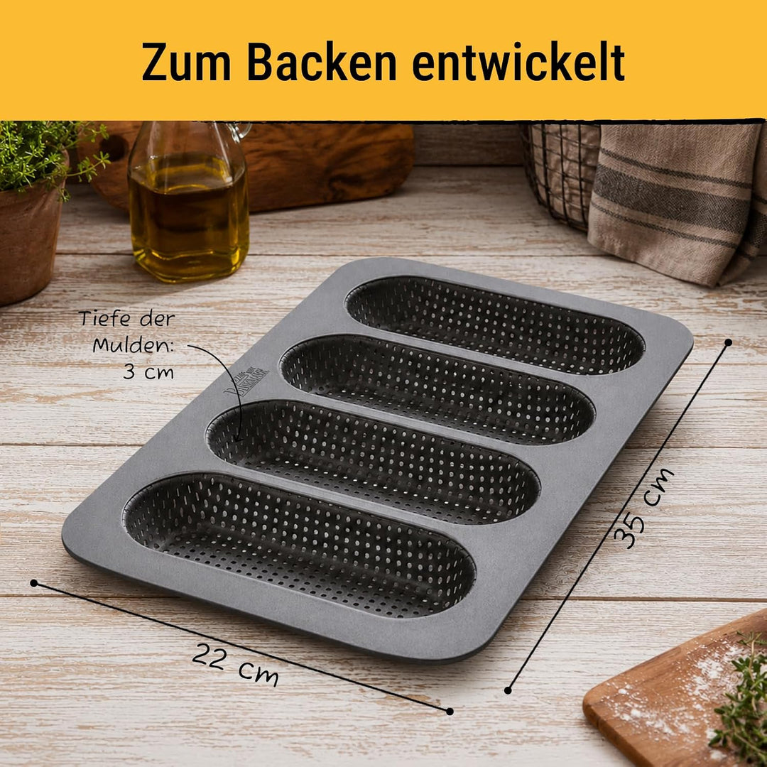 Birkmann, Laib &amp; Seele, Mini-Baguetteblech, perforierte Baguetteform aus Karbonstahl für 4 Mini-Bagu