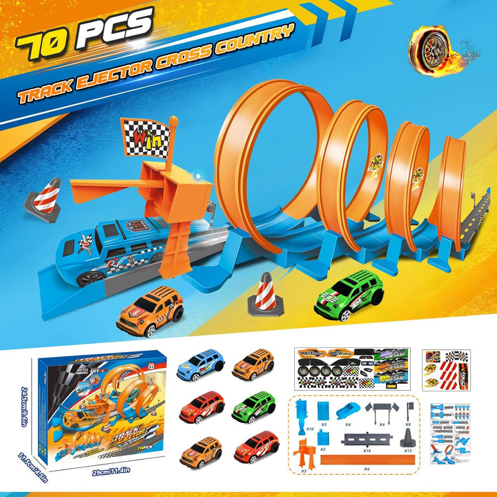 Ulikey Autorennbahn Kinder, Spielzeugauto Trackset mit Licht und Sound, Auto Rennbahn Spielzeug mit