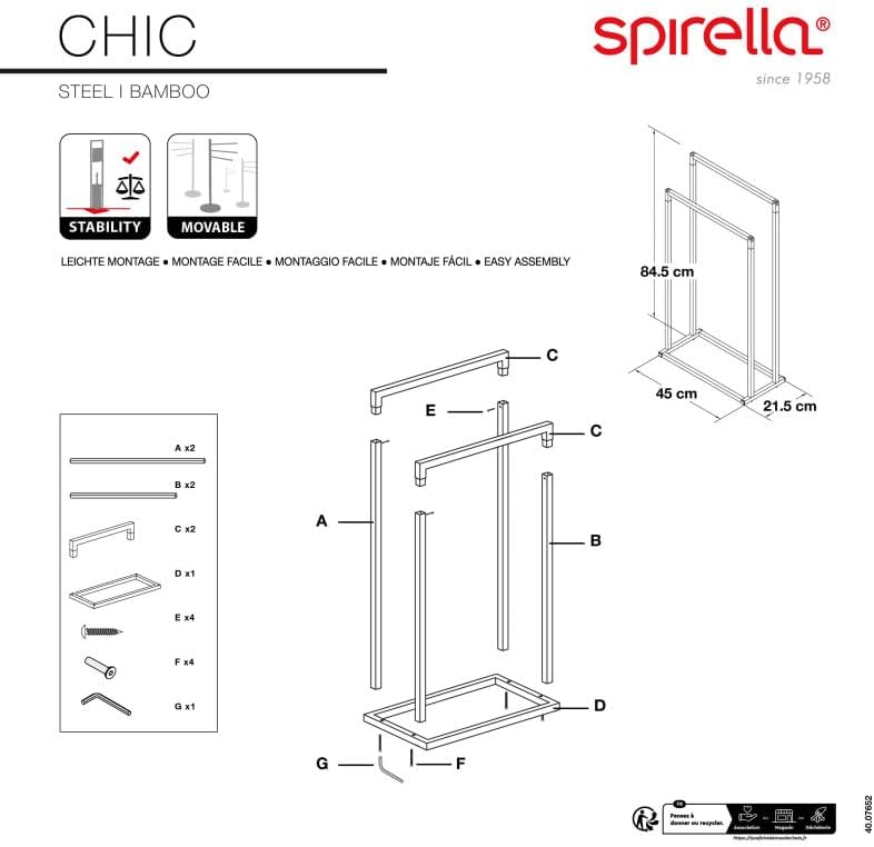 Spirella Handtuchständer Handtuchhalter Chic (LxBxH): ca. 21,5 x 45 x 84,5 cm aus verchromten Metall