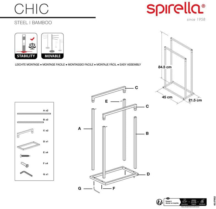 Spirella Handtuchständer Handtuchhalter Chic (LxBxH): ca. 21,5 x 45 x 84,5 cm aus verchromten Metall