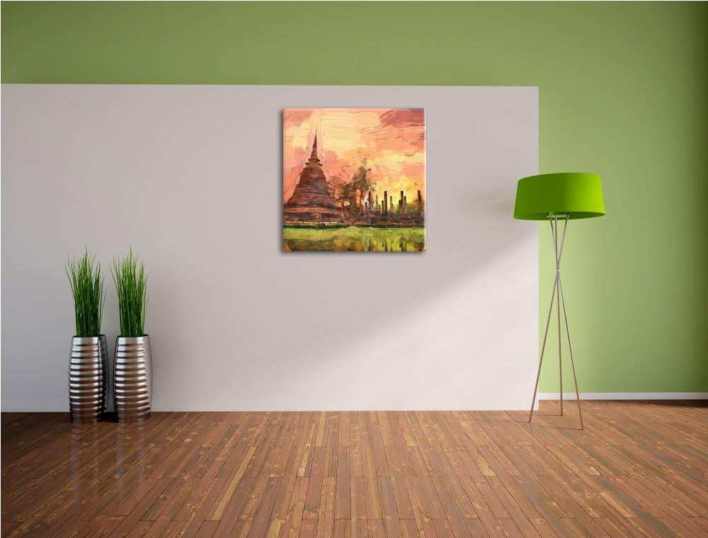 Pixxprint atemberaubender Buddha Tempel als Leinwandbild | Grösse: 70x70 cm | Wandbild | Kunstdruck