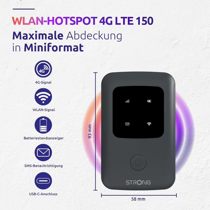 Strong 4G Mobiler Hotspot, tragbarer WLAN Router, 150 Mbit/s, ideal für Reisen, Messen und Studenten