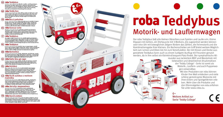 roba Teddybus aus Puppenmöbel Serie 'Teddy College', Puppenwagen weiss lackiert, Puppenzubehör inkl.
