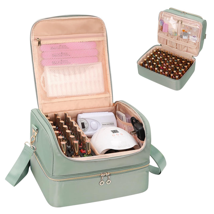 Doppelschicht Nagellack Organizer Tasche - Aufbewahrungsbox für 45 Flaschen und Eine Nagellampe, Kos