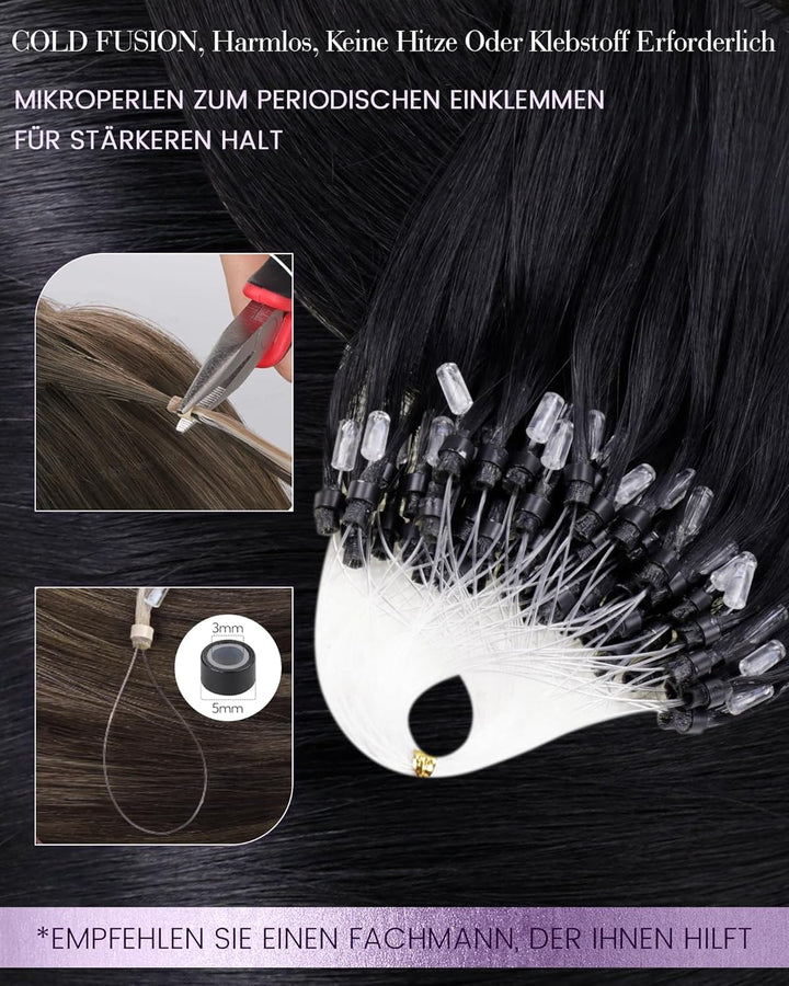 LaaVoo Microring Extensions Echthaar Schwarz 45cm Micro Loop Extensions Echthaar Schwarz Echthaar Ex