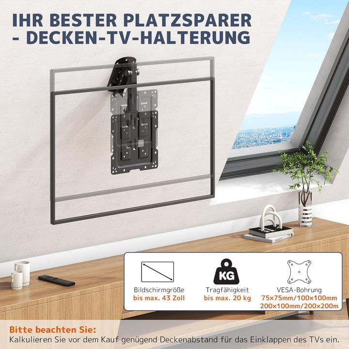 PUTORSEN 19-43 Zoll TV Deckenhalterung Klappbar, Höhenverstellbar Deckenhalterung für Fernseher, Dec