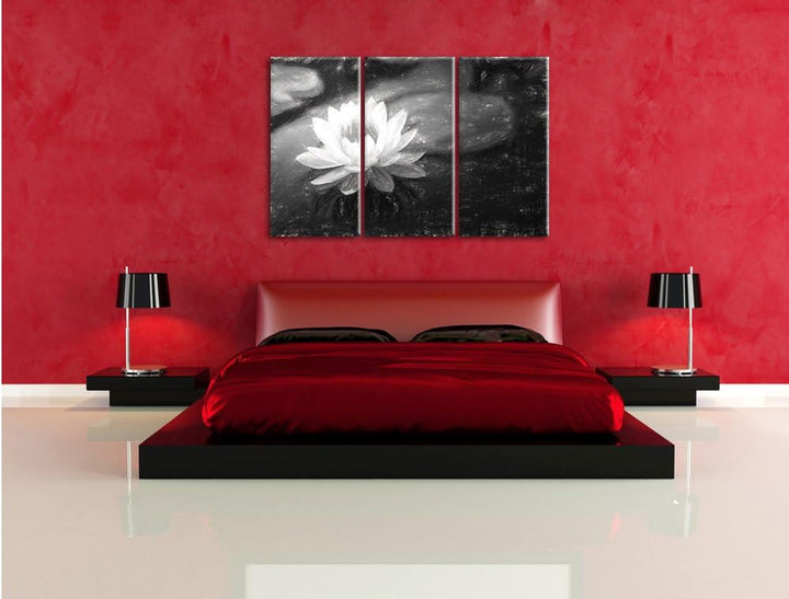 Pixxprint Lotusblume in Teich als Leinwandbild/Grösse: 3 Teilig (120x80 cm) cm/Wandbild/Kunstdruck/f