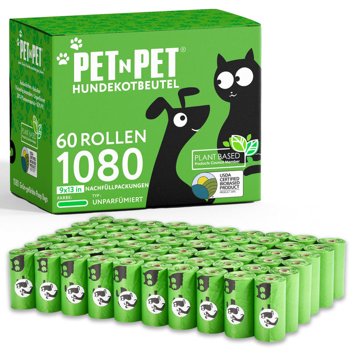 PET N PET Hundekotbeutel und Abfallbeutel USDA-zertifiziert 38% biobasierte Kotbeutel für Hunde 1080