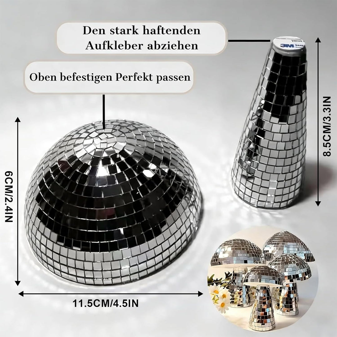 Morofme Discokugel Pilz, Silber Disco Pilz Deko, Spiegelkugel Discokugeln Deko, Glitzer Diskokugel B