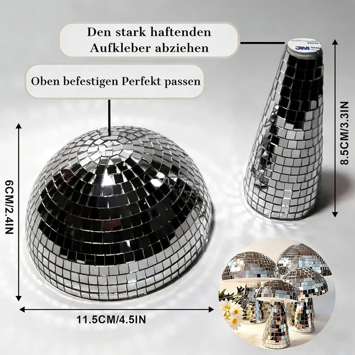 Morofme Discokugel Pilz, Silber Disco Pilz Deko, Spiegelkugel Discokugeln Deko, Glitzer Diskokugel B