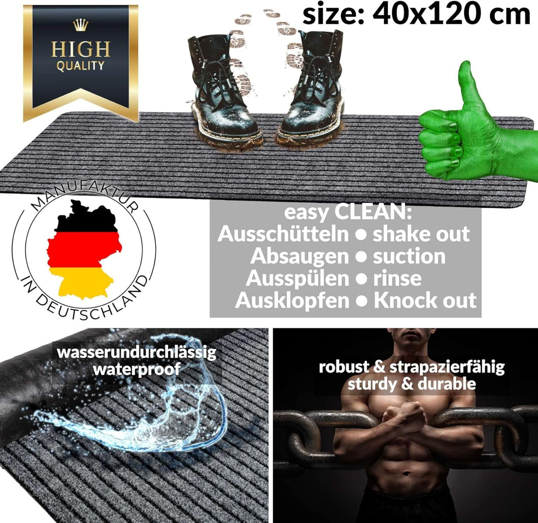 ANRO Schmutzfangmatte Mischa Grau 120 x 40 cm – rutschfeste Fussmatte für innen &amp; aussen | Türmatte