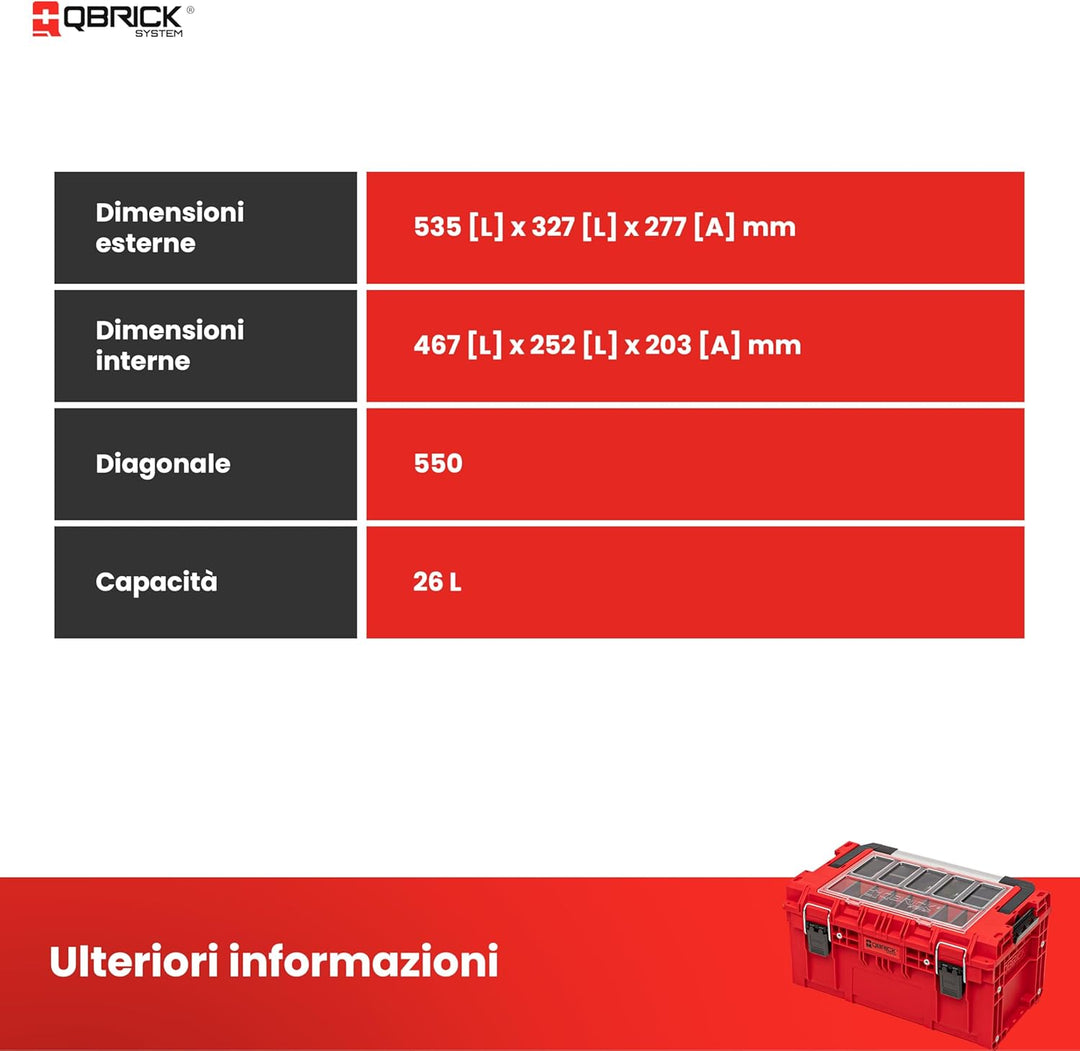 QBRICK SYSTEM Werkzeugkoffer Werkzeugkasten Leer Werkzeugkiste PRIME RED Ultra HD Rot 570 x 340 x 29