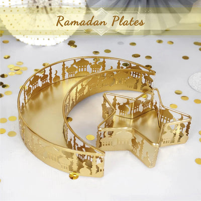 Mond- und Stern-Tablett, Ramadan-Serviertablett, Goldenes Dessert-Tisch-Display-Set, für Ramadan Mub