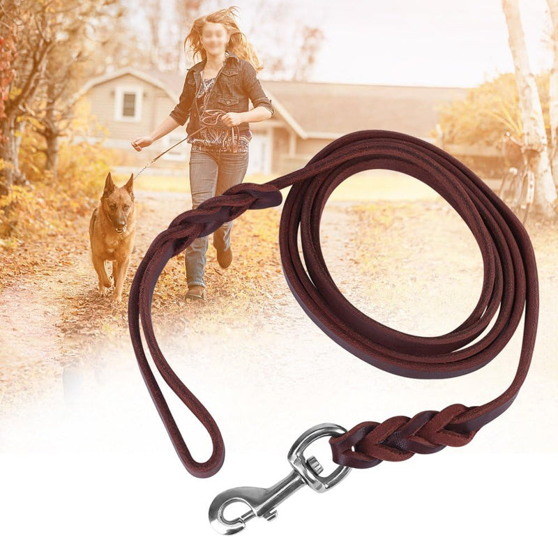 Fdit Hundehalsband, Leder Brown Hund Hund Leine Sicherheitsseil Ledergürtel für Walking Lauftraining