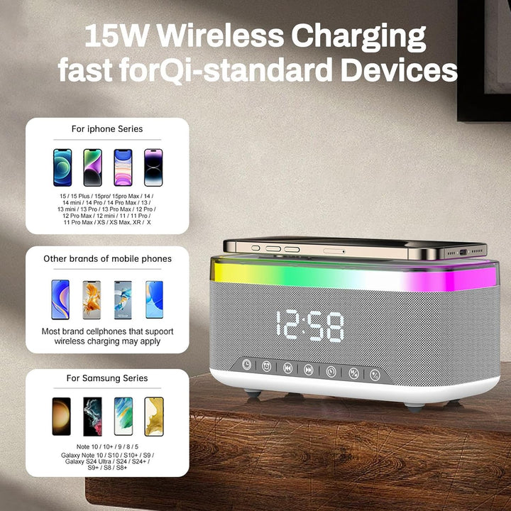 Wecker Digital, Wecker mit Ladestation, Radiowecker Funkuhr Digital mit Bluetooth Lautsprecher 6 Far