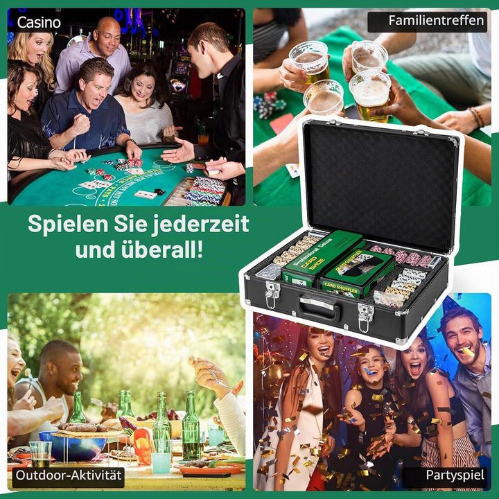 HOMASIS Pokerset Profi Deluxe 300/600 Laserchips, Alu Pokerkoffer mit 2/6 Kartendecks, 5 Würfeln, 3