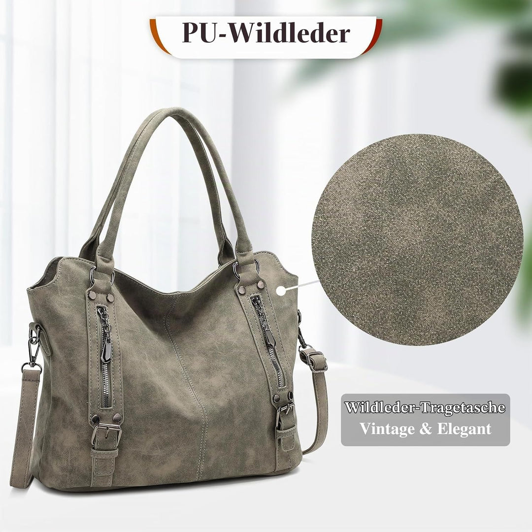 VINBAGGE Damen Handtasche PU Leder Henkeltasche Shopper Tasche Vintage Weiches Umhängetasche Schulte