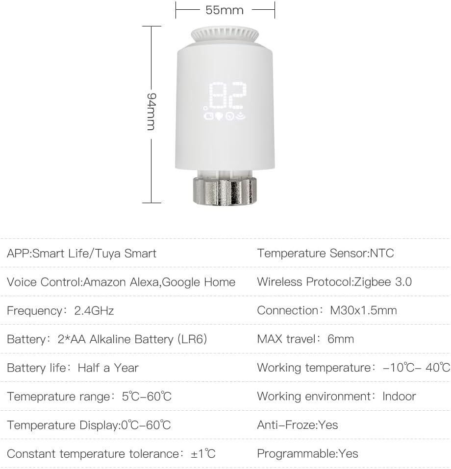 Smartes Heizkörperthermostat Zigbee 3.0, WiFi Zusatzprodukt Kompatibel mit Alexa,Google Home,Smart T