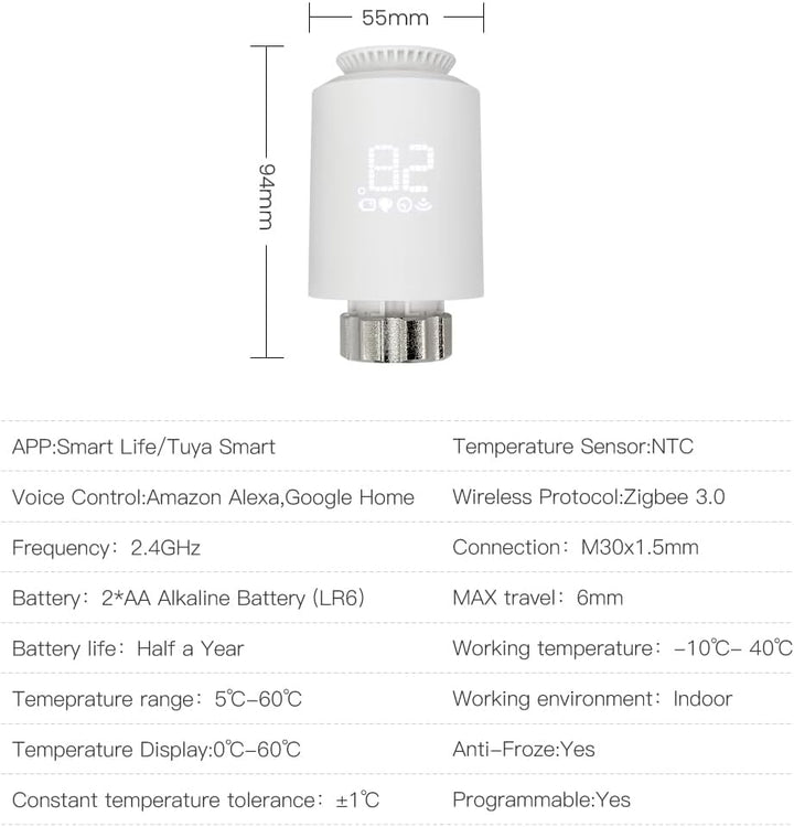 Smartes Heizkörperthermostat Zigbee 3.0, WiFi Zusatzprodukt Kompatibel mit Alexa,Google Home,Smart T