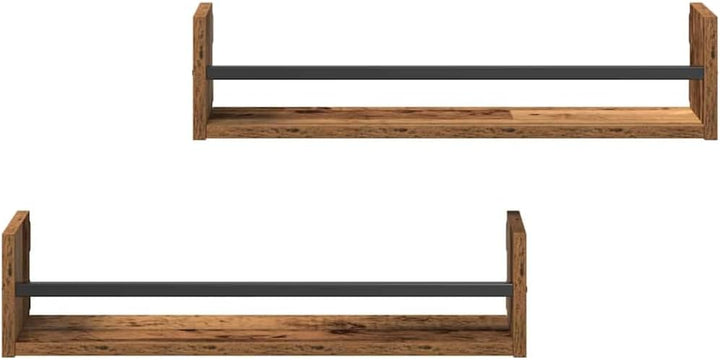 vidaXL Wandregal Wandmontiert 2 pcs Altholz 60 x 16 x 14 cm, Rechteckiges, modernes Wandregal, viel