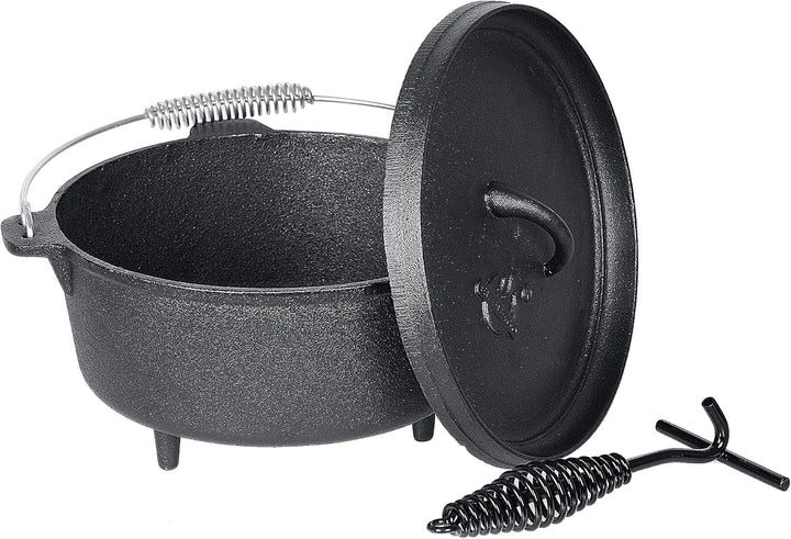 Dutch Oven von EL Fuego® neues Modell, inkl. Deckelheber/Schürhaken, mit Transportbügel, Schmortopf,