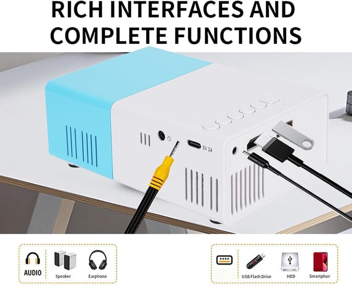 Projektor, 1080p Full HD HiFi Tragbarer Filmprojektor, Smart -Home -Projektor mit HDMI, USB, 3,5 -mm