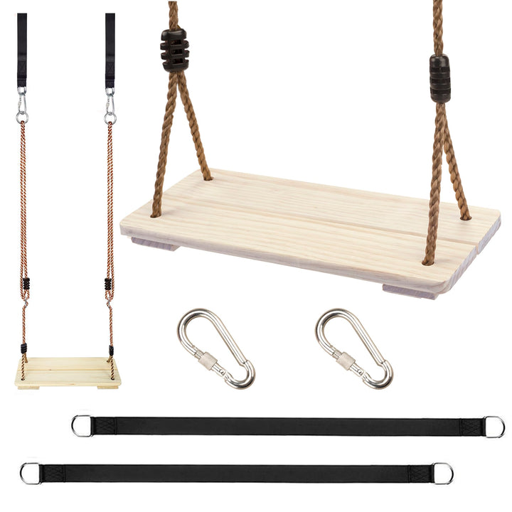 KINSPORY Holz Schaukelsitz, Garten schaukel mit Einstellbares Hanfseil, für Innen und Aussenbereich,