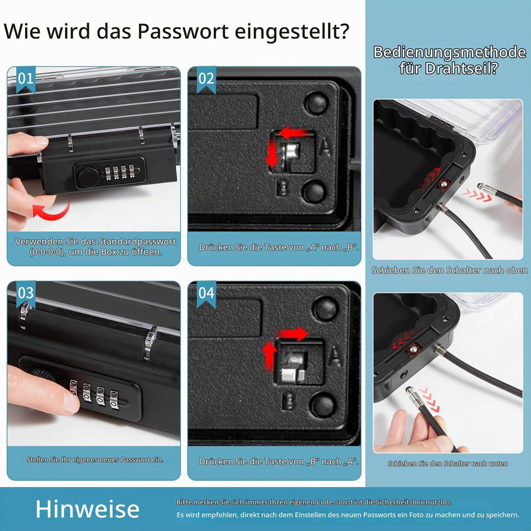 Tragbarer Tresor mit Zahelncode, Wasserdichte Mini Tresor Zahlenschloss Reise-Safe-Box mit Anti-Dieb