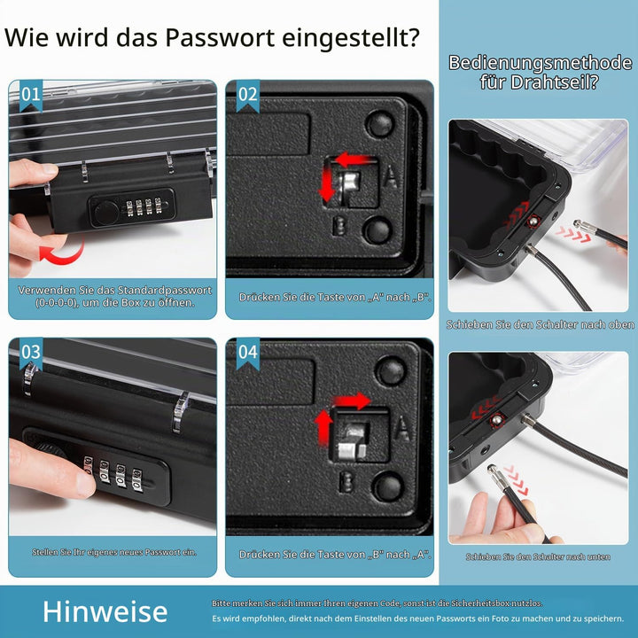 Tragbarer Tresor mit Zahelncode, Wasserdichte Mini Tresor Zahlenschloss Reise-Safe-Box mit Anti-Dieb