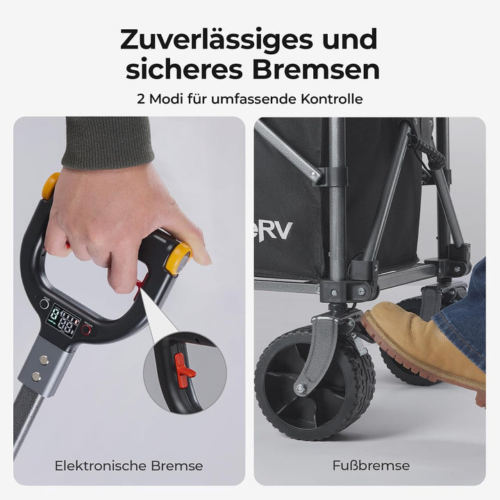BougeRV Elektrischer Bollerwagen faltbar, 200 kg Belastbarkeit, Campingwagen mit Antrieb, 250W Doppe