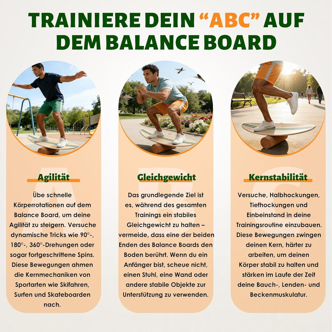 Balance Board, Holz Balance Board Erwachsene Gleichgewichtstrainer Mit Korkrolle, Kork Halbkugel und