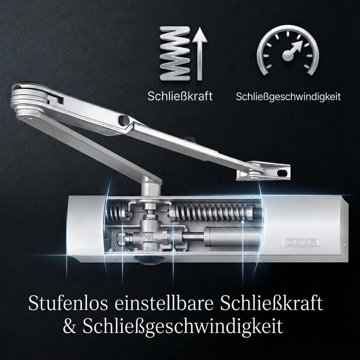 Geze Türschliesser TS4000V mit Feststellgestänge und Montageplatte Silber Ts 4000v Silber mit Festst