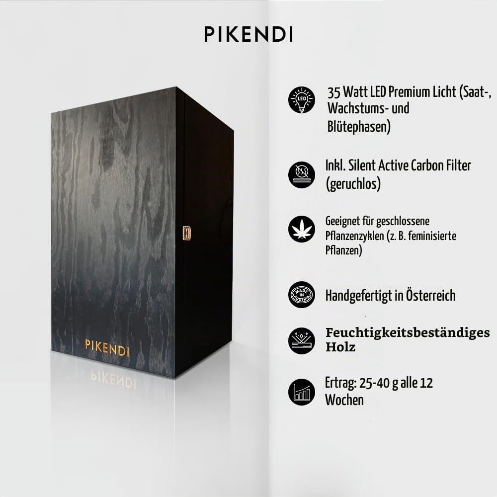 Bonsanto Pikendi Premium Schwarz Mini Grow Box, Komplett Set mit leisem Aktivkohlefilter &amp; 35W LED,