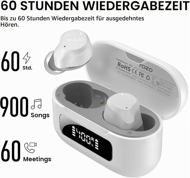 TOZO NC9 Bluetooth Kopfhörer In Ear mit Hybrid ANC (45dB), 6 Mikrofone ENC für Homeoffice &amp; Pendeln,