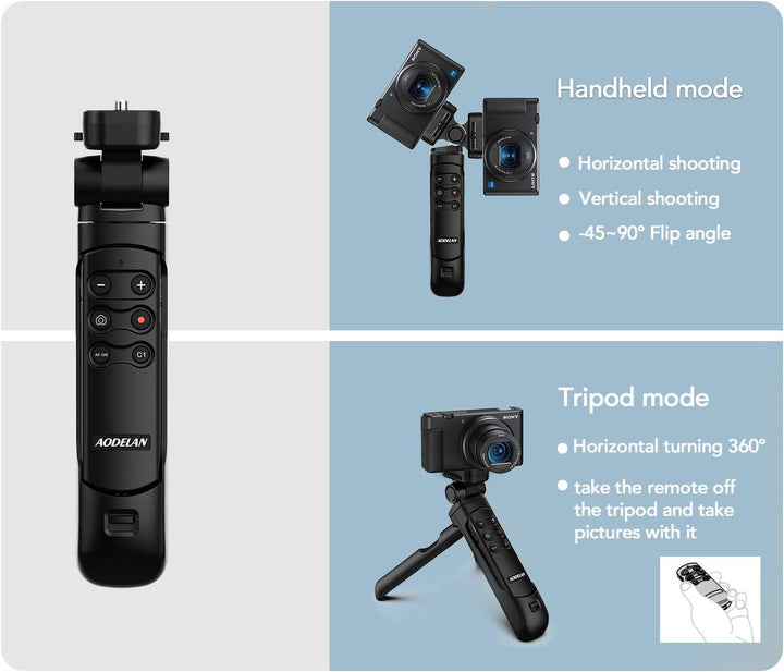 AODELAN Kamera Bluetooth Handgriff Stativ mit Fernbedienung für Selfies und Vlogging, Kompatibel mit