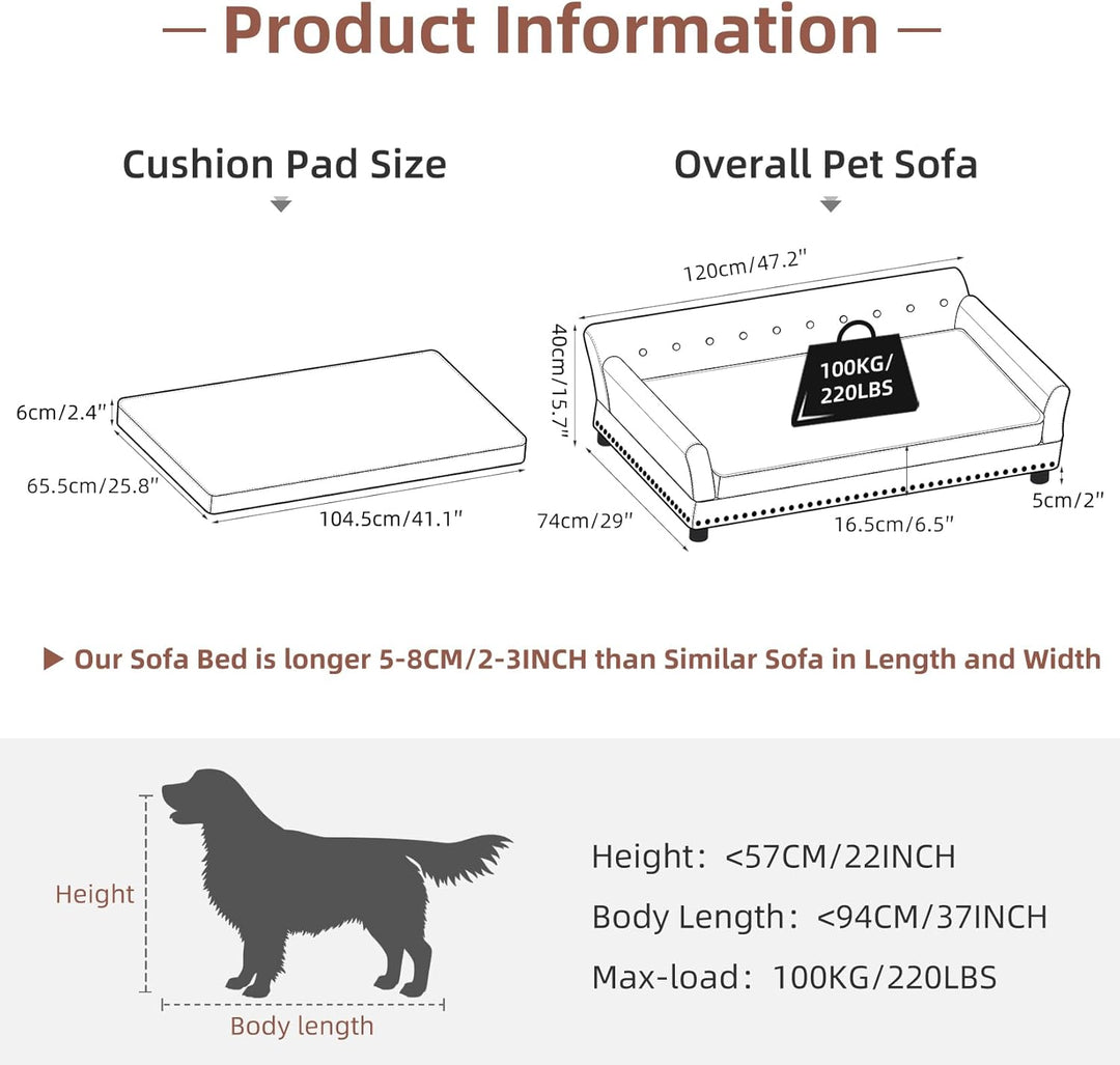 BingoPaw Hundesofa XXL für Grosse Hunde: Luxus Hundecouch aus atmungsaktivem wasserdichtem Leder - M