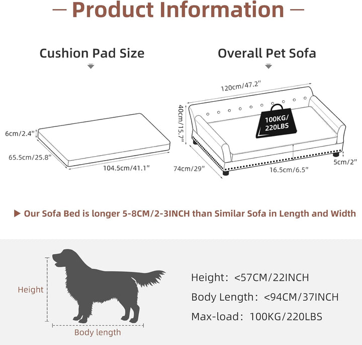 BingoPaw Hundesofa XXL für Grosse Hunde: Luxus Hundecouch aus atmungsaktivem wasserdichtem Leder - M