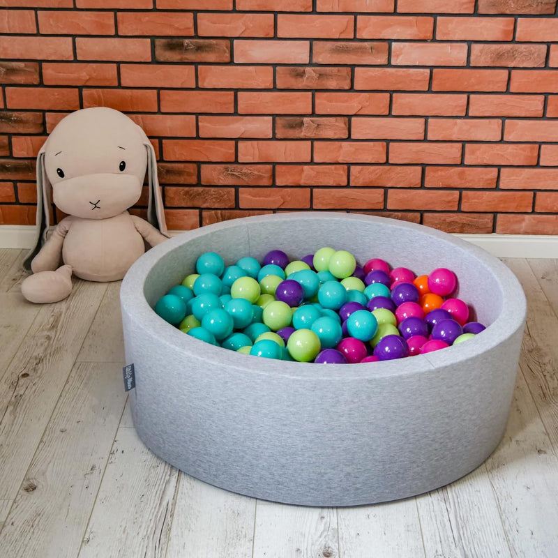 KiddyMoon Bällebad 90X30cm/200 Bälle ∅ 7Cm Bällepool Mit Bunten Bällen Für Babys Kinder Rund, Hellgr