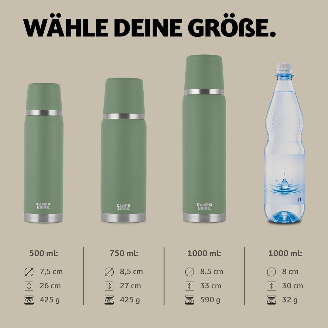 Campo Libre. Jaco® Thermoskanne 1L, 750ml, 500ml I Thermos mit Becher I Unsere Thermosflasche mind.