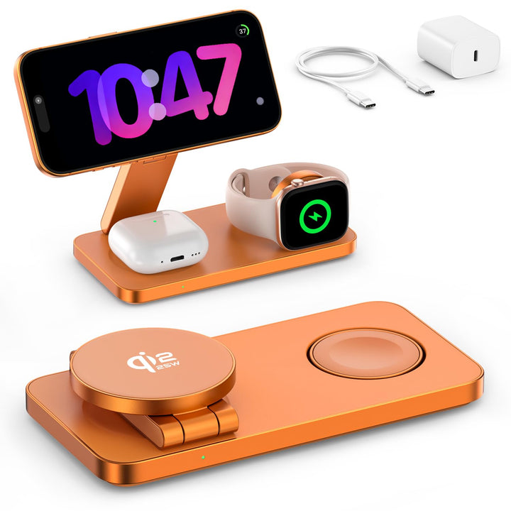 Qi2.2 Ladestation Apple Watch und iPhone, Kompatibel mit Magsafe Ladegerät 25W, 3 in 1 iPhone Ladest