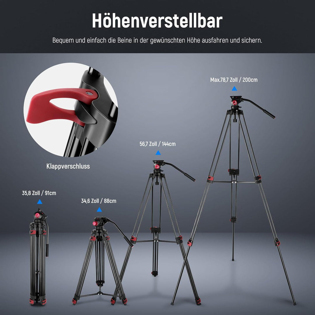 NEEWER 200cm Videostativ, Robustes Kamerastativ aus Aluminiumlegierung mit 360° Fluidkopf, Schnellwe