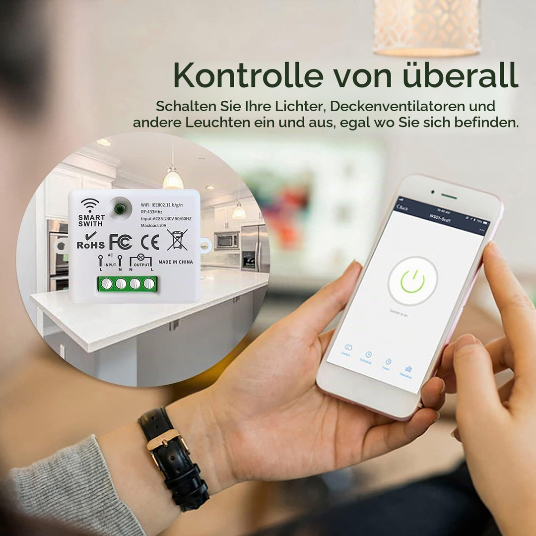 DieseRC Mini Wireless WiFi Switch, 2500W 10A RF Relay Fernbedienungsempfänger, Smart Control per Tel