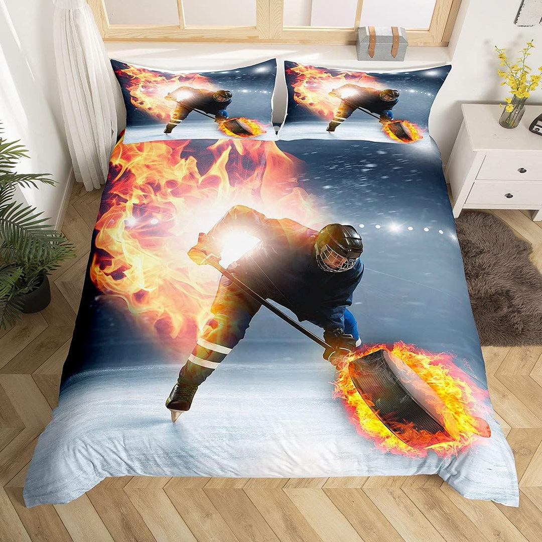 Eishockey Bettwäsche Set, Teens Puck Sport Fans Bettbezug 135X200, Sportspiele Thema Trösterbezug Fü
