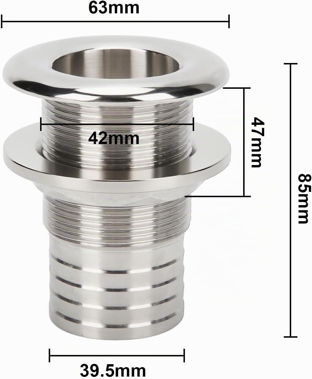 Borddurchlass Verschraubung mit Mutter, 85mm Lange 1-1/2 Zoll 316 Edelstahl Entlüftung Anschluss Uni