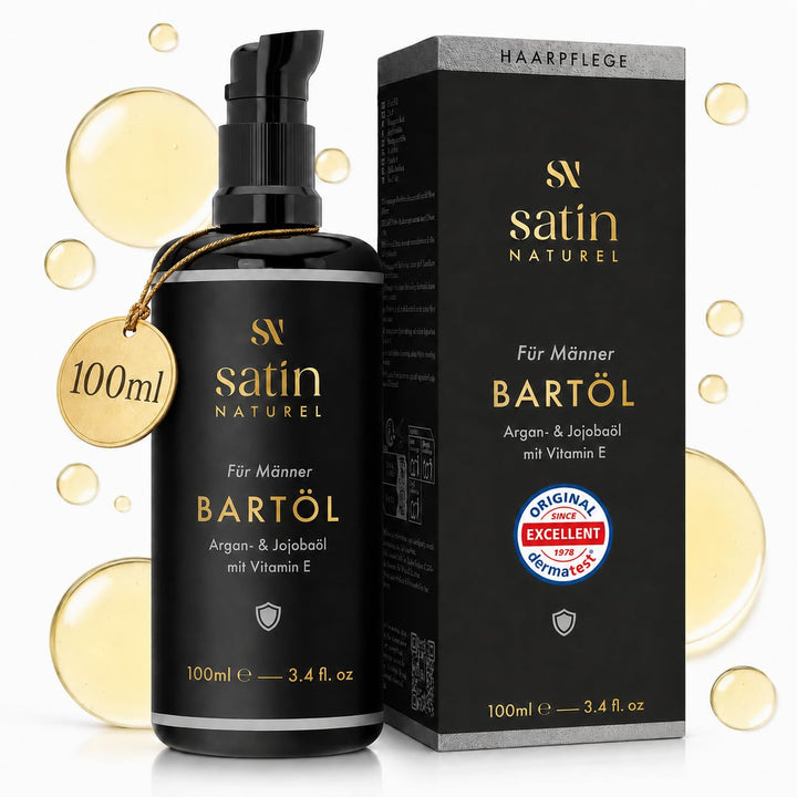 Satin Naturel BIO Bartöl kaltgepresst 100ml – Premium Beard Oil für Herren – Bartpflege mit männlich