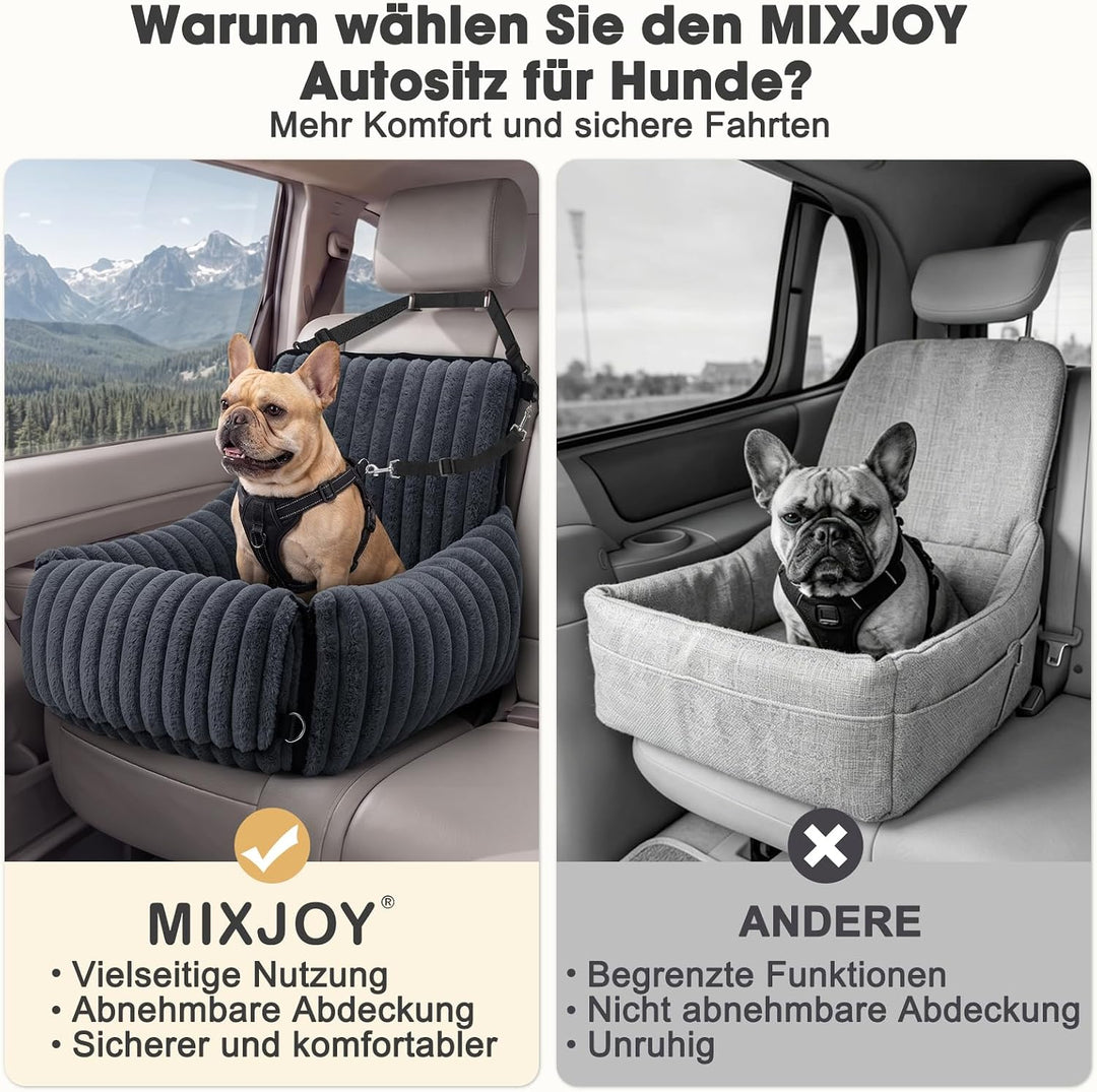 MIXJOY Hunde Autositz für kleine bis mittlere Hunde, Waschbarer Ansteckbare Leine verdickter Memory-