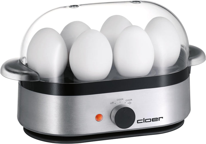 Cloer 6099 Eierkocher mit akustischer Fertigmeldung / 400 W / für 6 Eier / Einsätze für pochierte Ei