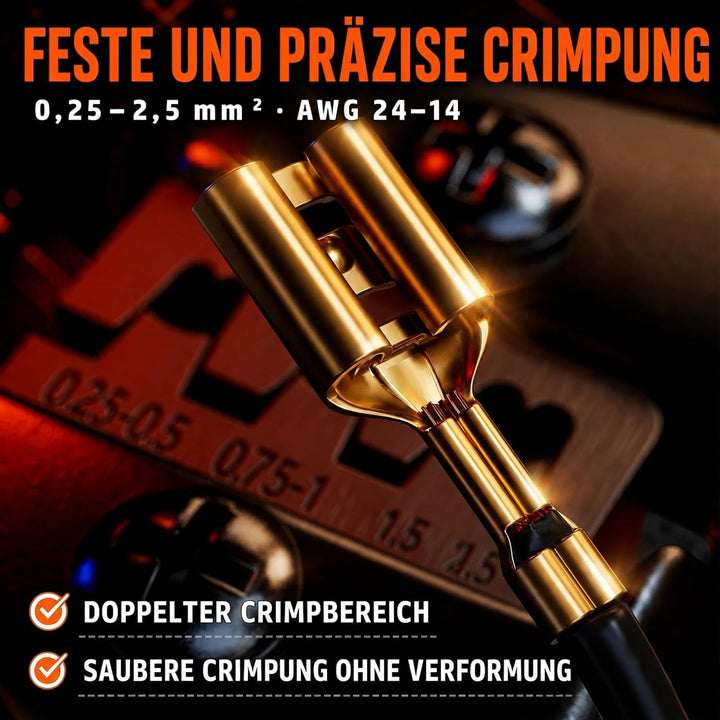 PEBA Crimpzange Flachsteckhülsen Set, Crimpzangen für 0,25-2,5mm² Flachsteckhülsen/kabelschuhe Flach